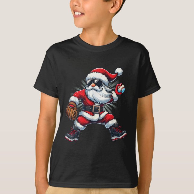 Santa Playing Baseball As Tcher Boys Kids Teens Ch T-Shirt (Front)