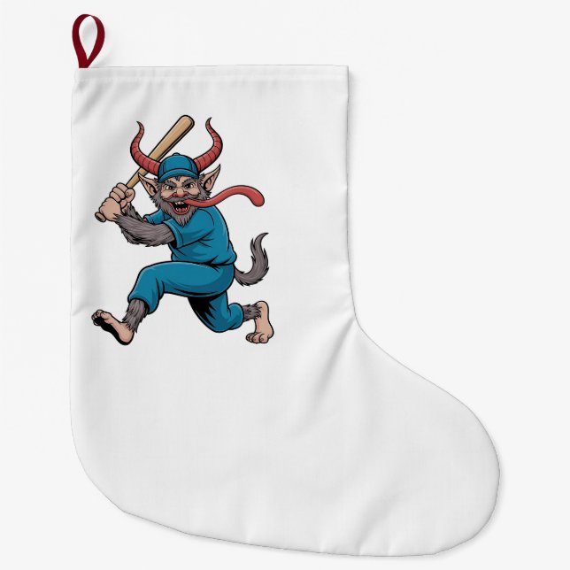 Santa Playing Baseball Christmas Baseball Player  Large Christmas Stocking (Front)