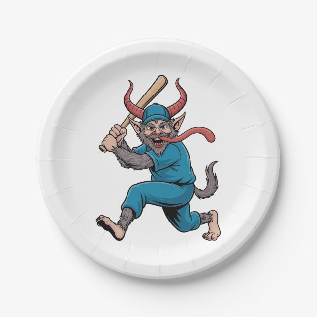 Santa Playing Baseball Christmas Baseball Player  Paper Plate (Front)