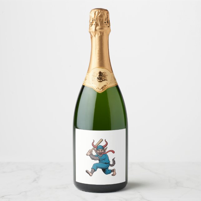Santa Playing Baseball Christmas Baseball Player  Sparkling Wine Label (Front)