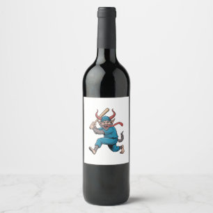 Santa Playing Baseball Christmas Baseball Player Wine Label
