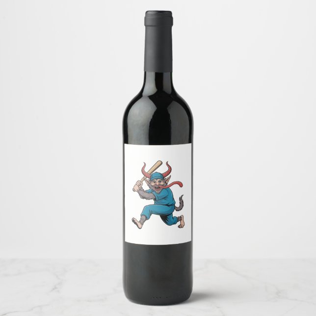 Santa Playing Baseball Christmas Baseball Player  Wine Label (Front)