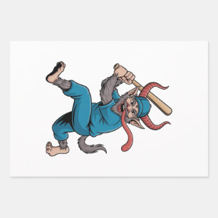 Santa Playing Baseball Christmas Baseball Player Wrapping Paper Sheet