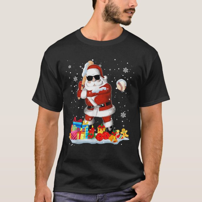 Santa Playing Baseball Cool Christmas Santa Baseba T-Shirt (Front)