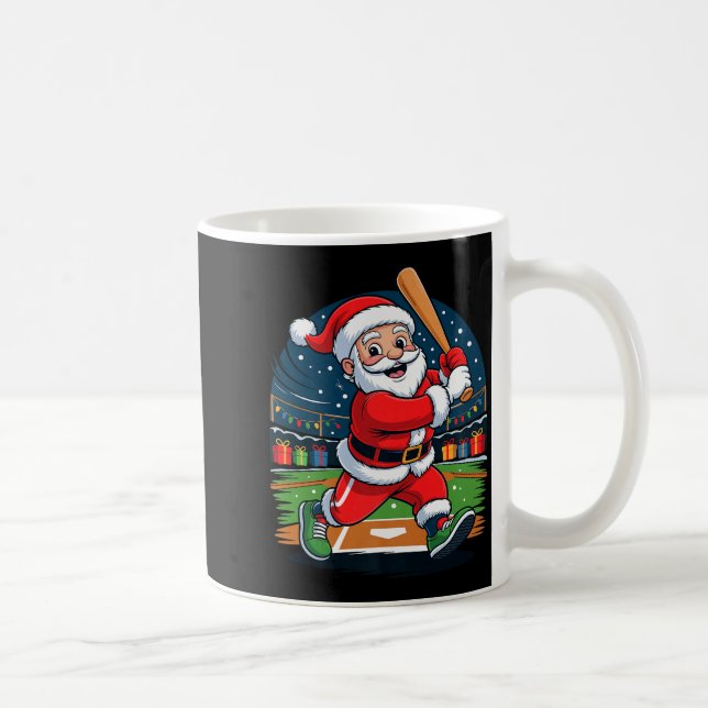 Santa Playing Baseball Funny Holiday Christmas Xma Coffee Mug (Right)