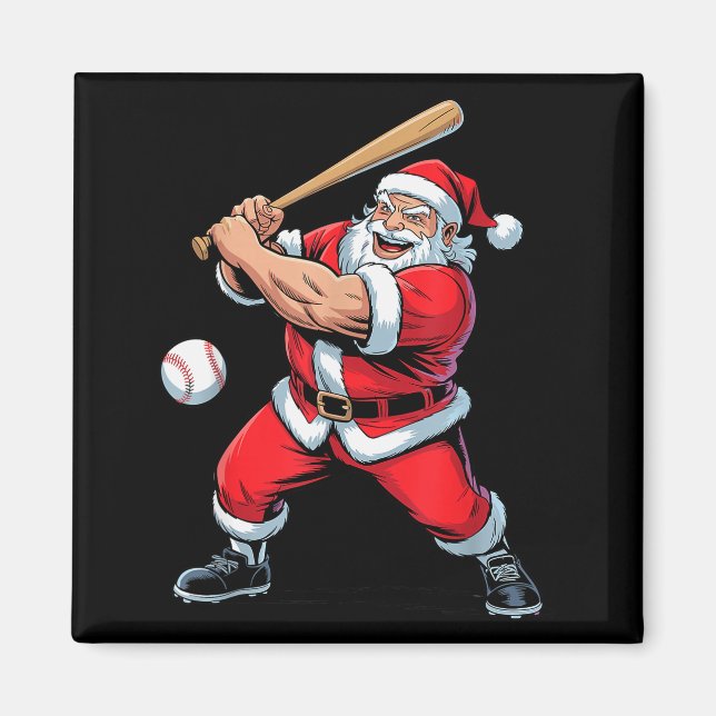 Santa Playing Baseball Funny Holiday Christmas Xma Magnet (Front)