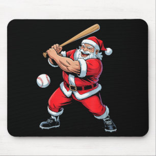 Santa Playing Baseball Funny Holiday Christmas Xma Mouse Mat