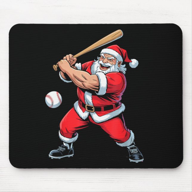 Santa Playing Baseball Funny Holiday Christmas Xma Mouse Mat (Front)