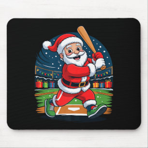 Santa Playing Baseball Funny Holiday Christmas Xma Mouse Mat