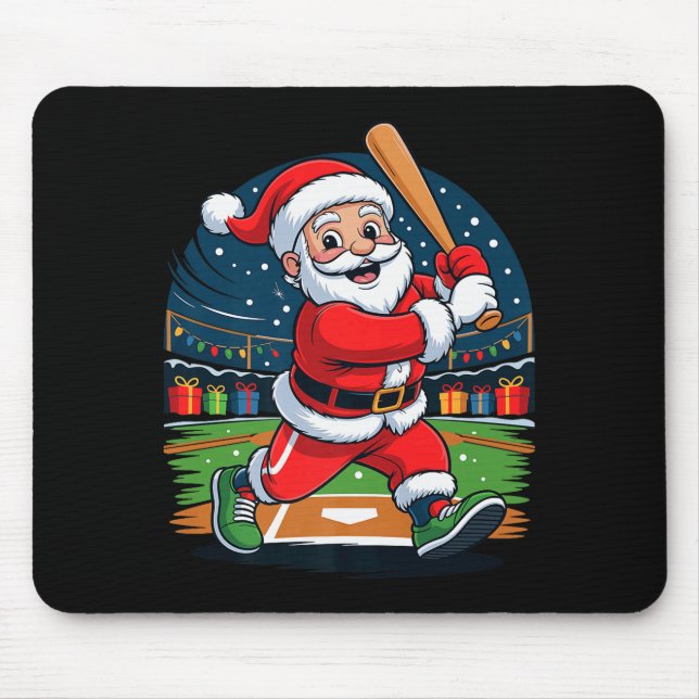 Santa Playing Baseball Funny Holiday Christmas Xma Mouse Mat (Front)