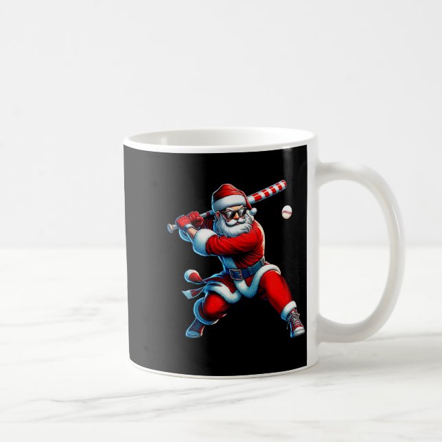 Santa Playing Baseball Men Boys Christmas Baseball Coffee Mug (Right)