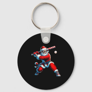 Santa Playing Baseball Men Boys Christmas Baseball Key Ring