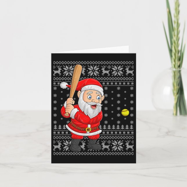 Santa Playing Baseball Softball Ugly Christmas Swe Card (Front)
