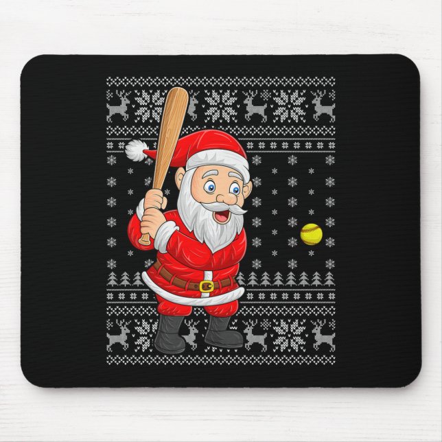 Santa Playing Baseball Softball Ugly Christmas Swe Mouse Mat (Front)