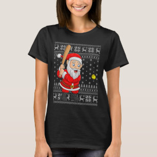 Santa Playing Baseball Softball Ugly Christmas Swe T-Shirt