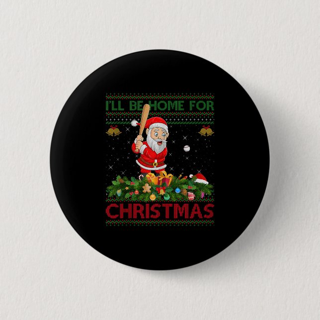 Santa Playing Baseball Ugly Xmas Sweater Style Chr 6 Cm Round Badge (Front)