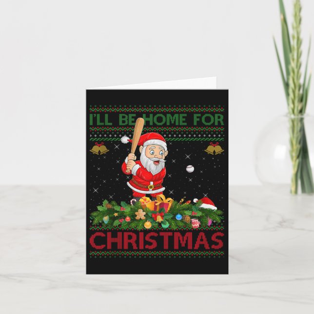 Santa Playing Baseball Ugly Xmas Sweater Style Chr Card (Front)