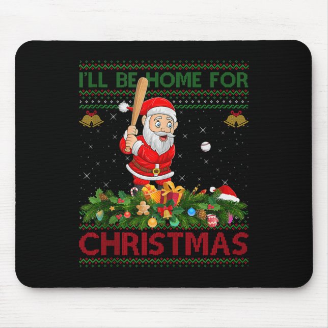 Santa Playing Baseball Ugly Xmas Sweater Style Chr Mouse Mat (Front)