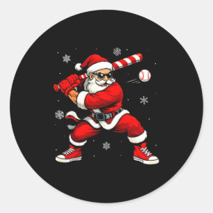 Santa Playing Baseball Xmas Funny Christmas Baseba Classic Round Sticker