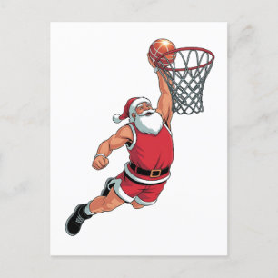 Santa Playing Basketball Christmas Sport Lovers Announcement Postcard