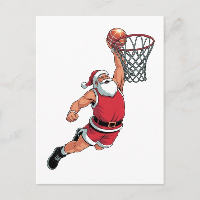 Santa Playing Basketball Christmas Sport Lovers  Announcement Postcard (Front)