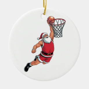 Santa Playing Basketball Christmas Sport Lovers Ceramic Tree Decoration