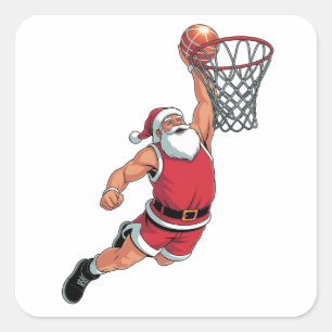 Santa Playing Basketball Christmas Sport Lovers Square Sticker