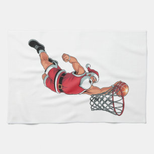 Santa Playing Basketball Christmas Sport Lovers Tea Towel