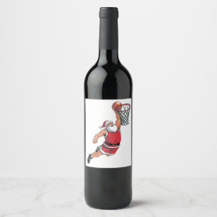 Santa Playing Basketball Christmas Sport Lovers Wine Label