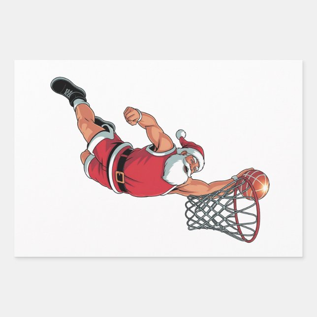Santa Playing Basketball Christmas Sport Lovers  Wrapping Paper Sheet (Front)