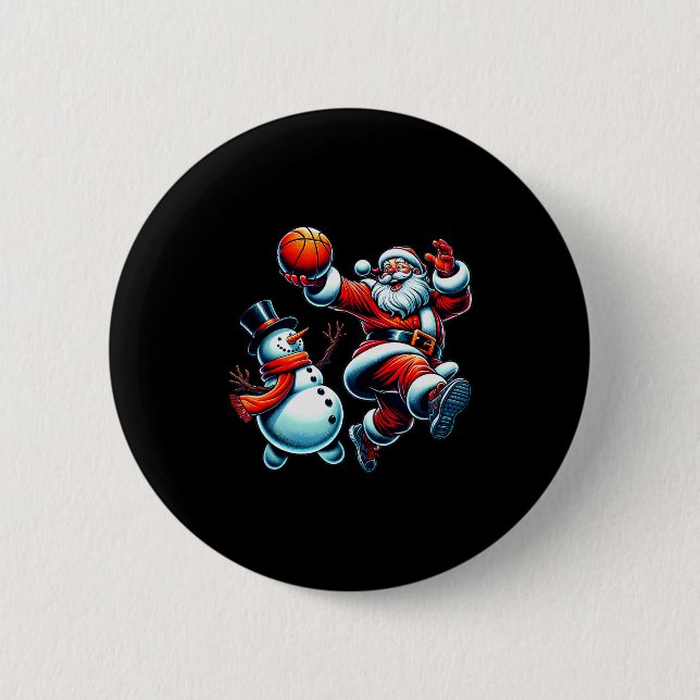 Santa Playing Basketball With A Snowman Christmas  6 Cm Round Badge (Front)