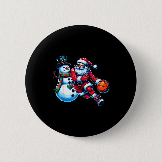 Santa Playing Basketball With A Snowman Christmas  6 Cm Round Badge (Front)