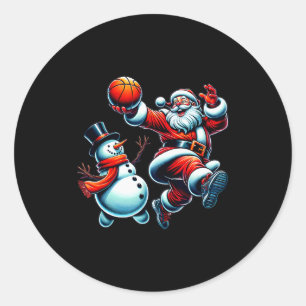 Santa Playing Basketball With A Snowman Christmas Classic Round Sticker