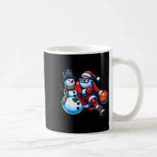 Santa Playing Basketball With A Snowman Christmas Coffee Mug