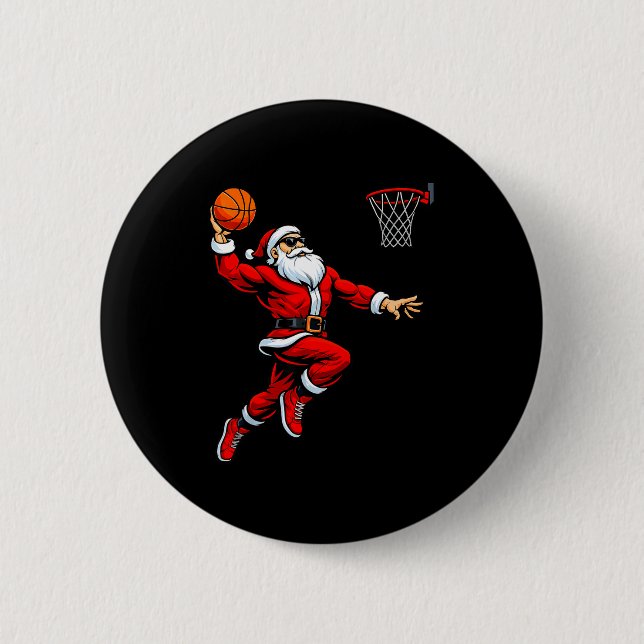 Santa Playing Basketball Xmas Funny Christmas Bask 6 Cm Round Badge (Front)