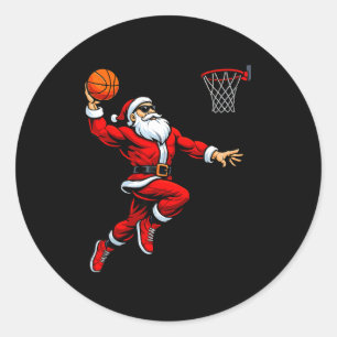 Santa Playing Basketball Xmas Funny Christmas Bask Classic Round Sticker