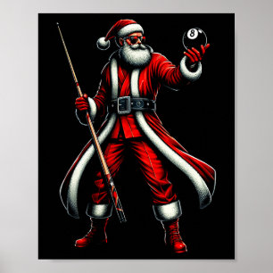 Santa Playing Billiards Men Boys Christmas Billiar Poster