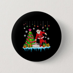 Santa Playing Bowling Christmas Tree Funny Player 6 Cm Round Badge