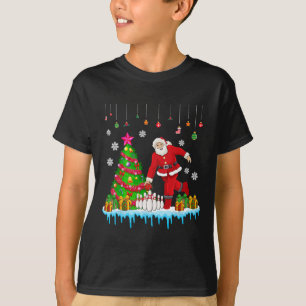 Santa Playing Bowling Christmas Tree Funny Player T-Shirt