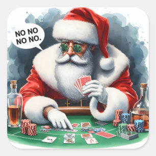 Santa Playing Cards at Casino Table Square Sticker
