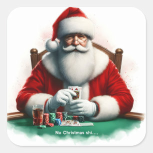 Santa Playing Cards With Decorations Square Sticker
