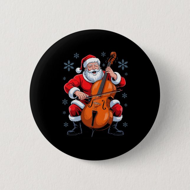 Santa Playing Cello Funny Holiday Chrismas Xmas Pa 6 Cm Round Badge (Front)