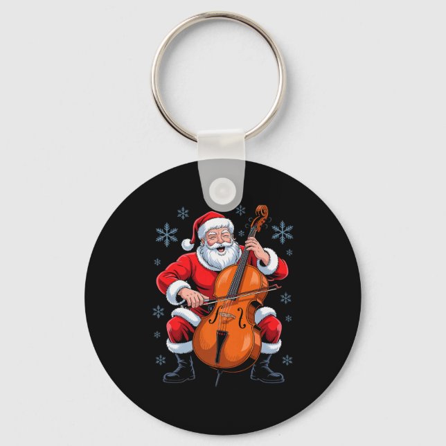 Santa Playing Cello Funny Holiday Chrismas Xmas Pa Key Ring (Front)