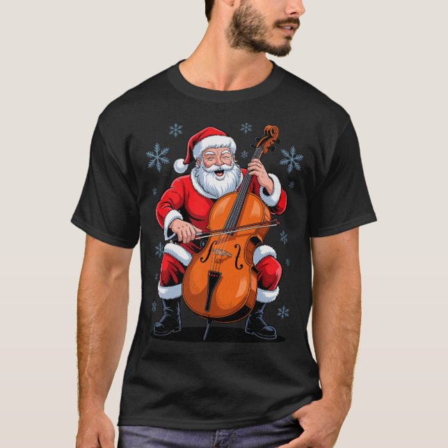 Santa Playing Cello Funny Holiday Chrismas Xmas Pa T-Shirt (Front)