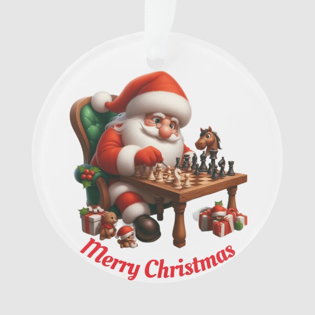 Santa playing chess unique ornament (Front)