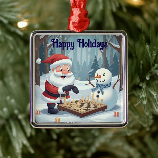 Santa playing chess with a snowman Ornament (Tree)
