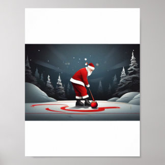 Santa playing Curling Rock Poster