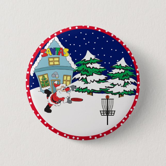Santa Playing Disc Golf 6 Cm Round Badge (Front)