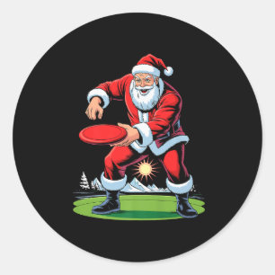 Santa Playing Disc Golf Funny Holiday Christmas Xm Classic Round Sticker