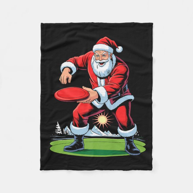 Santa Playing Disc Golf Funny Holiday Christmas Xm Fleece Blanket (Front)
